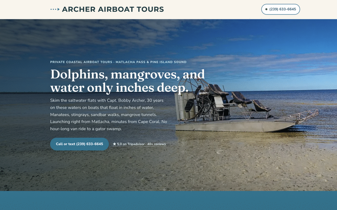 Home hero: coastal airboat on Matlacha Pass
