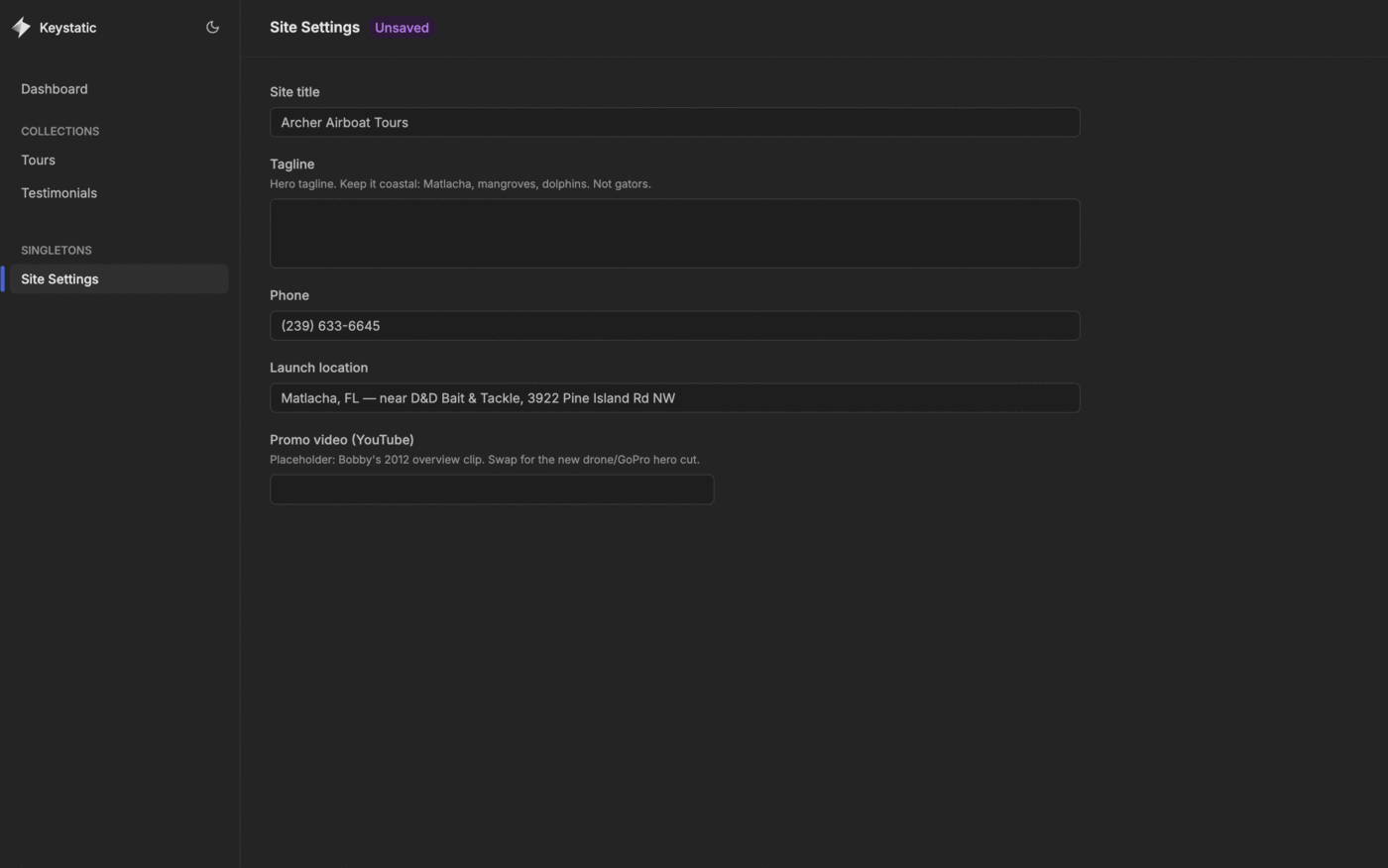 Keystatic content editor