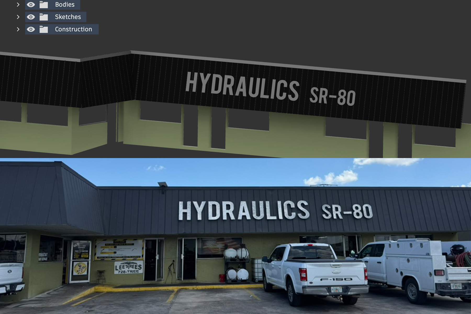 Hydraulics SR-80 storefront signage