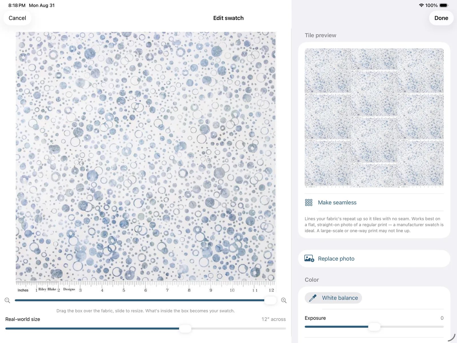 Adding a fabric swatch